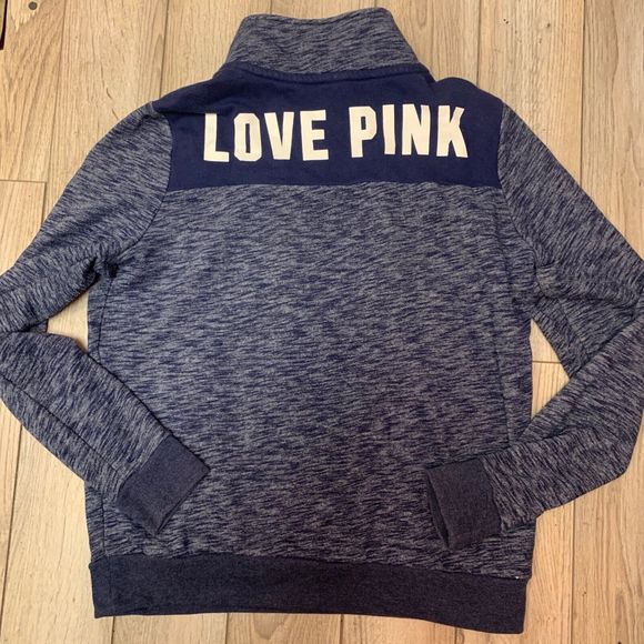 PINK VS Victoria's Secret Womens Gray 1/4 Zip Dog Logo Pullover Sweatshirt-SMALL - Picture 7 of 7